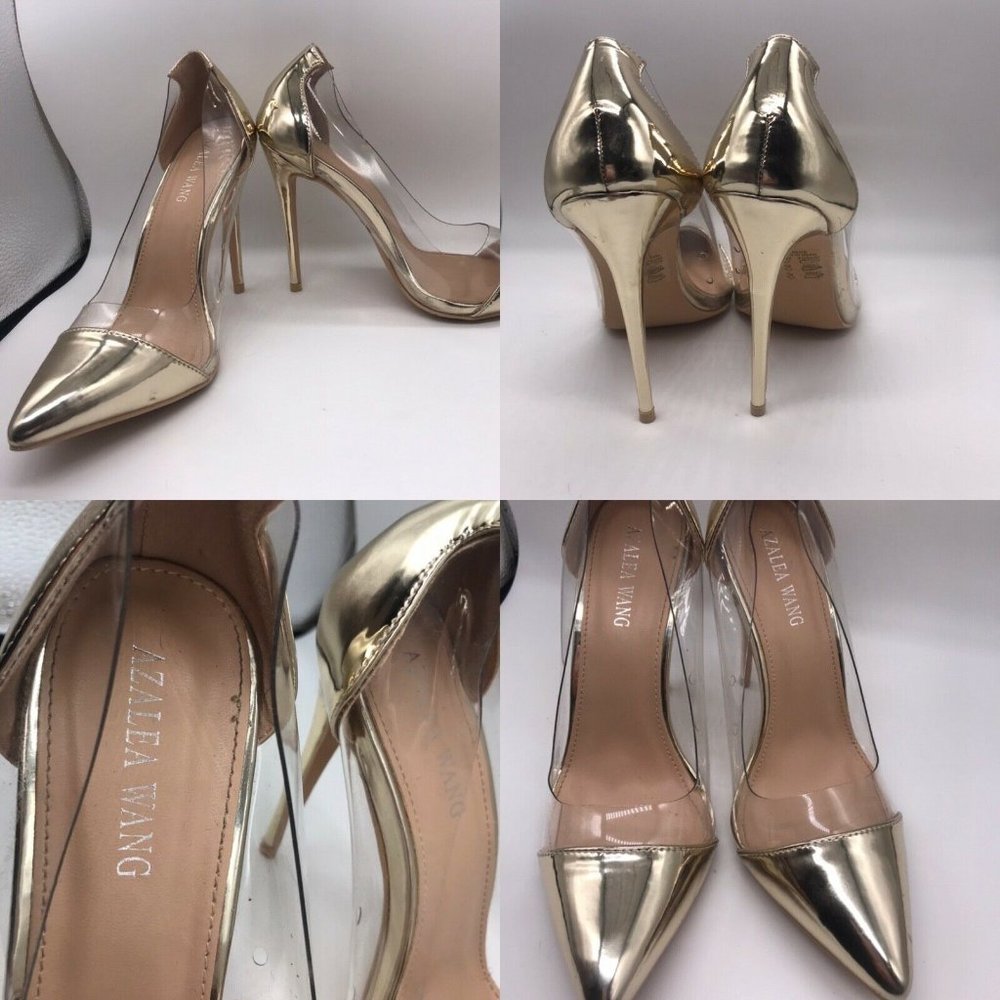 Azalea Wang metallic gold stilettos